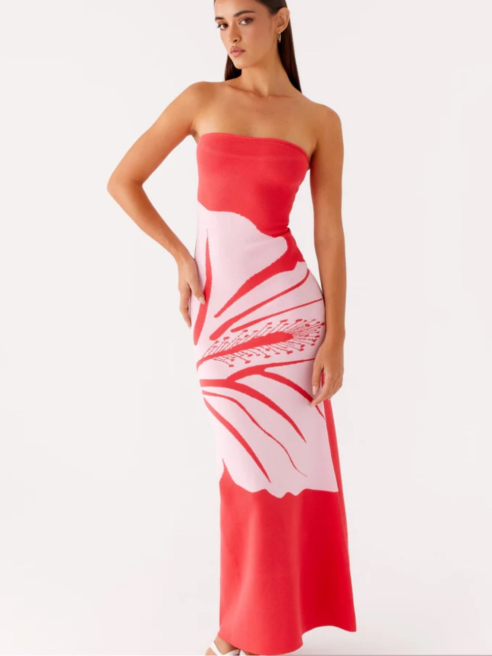 Peppermayo Jala Strapless Knit Maxi Dress - Red Floral NWOT M/L - Picture 2 of 4